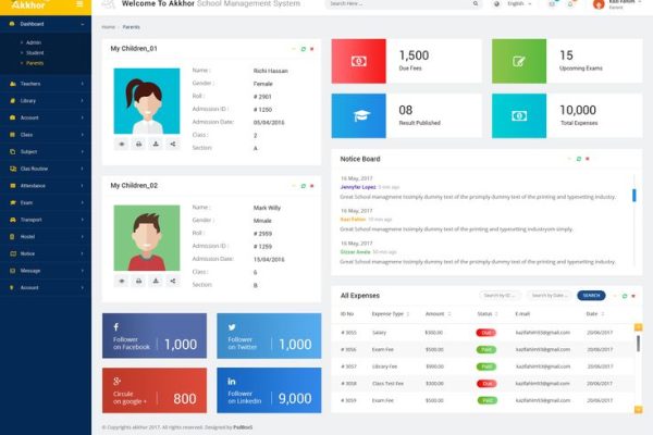 Admin - Akkhor School Management System PSD Preview